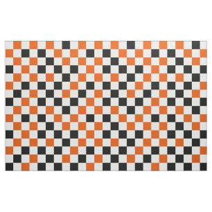 Oranje Zwart en Wit Geruit  Stof