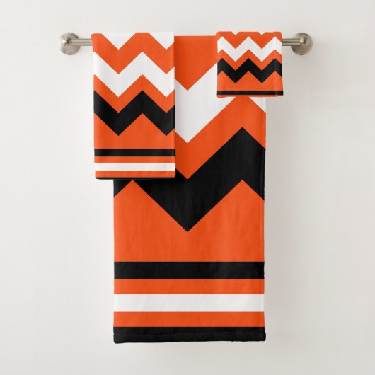 Oranje zwart en wit, recht Zig gepatterd Bad Handdoek (Insitu)