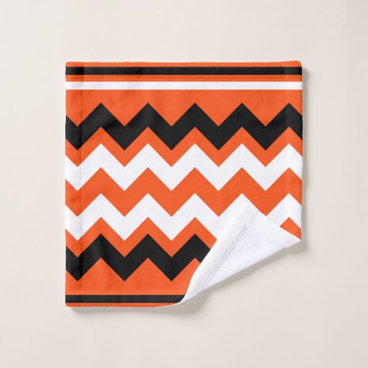 Oranje zwart en wit, recht Zig gepatterd Bad Handdoek (Wasdoekje)