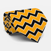 Oranje, zwart en wit Zig Zag Striped Stropdas (Opgerold)
