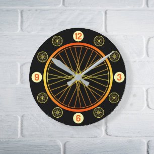 Oranje zwart fietswiel ronde klok