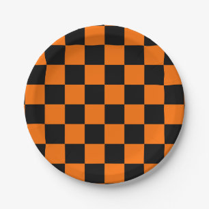 Oranje zwart geruit controlepatroon papieren bordje