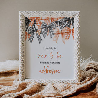Oranje Zwart Gingham Strik Baby Shower Envelopetek Poster