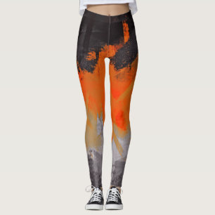 Oranje zwart grijs Abstract schilderen Leggings