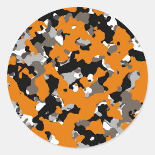 Oranje Zwart Grijs Tannig Camouflage Camo Print Fe Ronde Sticker