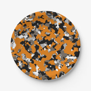 Oranje Zwart Grijs Taupe Camouflage Camo Print Fee Papieren Bordje