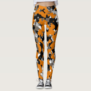 Oranje Zwart Grijs Taupe Camouflage Camo Print Leggings