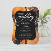 Oranje zwart Halloween bruiloft uitnodiging (Staand voorkant)