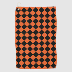 Oranje Zwart Harlekijn Diamant Schaken Patroon Golfhanddoek