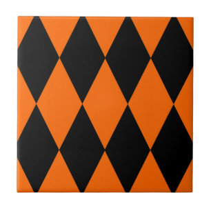 Oranje Zwart Harlekijn Diamanten Dambord Ontwerp Tegeltje
