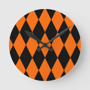 Oranje Zwart Harlekijn Diamanten Dammen Design Ronde Klok