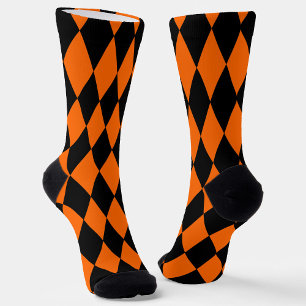 Oranje Zwart Harlekijn Diamanten Dammen Design Sokken