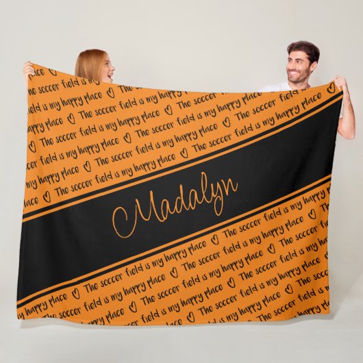 oranje zwart Het voetbalveld is mijn gelukkige ple Fleece Deken (In situ)
