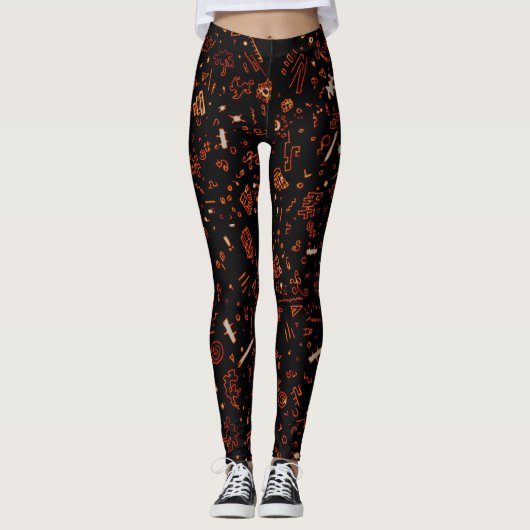 Oranje zwart leggings (Voorkant)