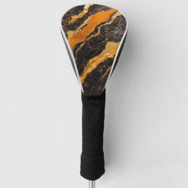 Oranje zwart marmeren patroon met goud golfheadcover