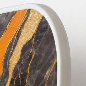 Oranje zwart marmeren patroon met goud pickleball paddle (Links Detail)