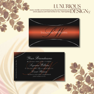 Oranje zwart met Chic Silver Border en Monogram Visitekaartje