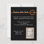 Oranje & zwart Monogram Fotouitnodiging Kaart (Achterkant)