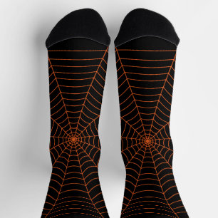 Oranje zwart spinnenweb Halloween patroon  Sokken
