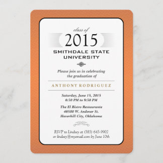 Oranje zwart-wit Afstuderen uitnodiging