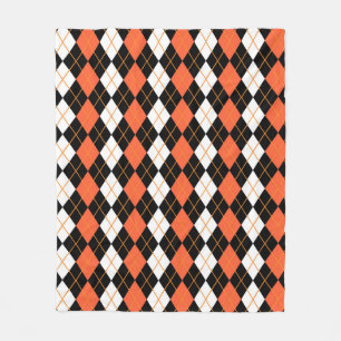 Oranje Zwart Wit Argyle Diamant Ontwerp  Fleece Deken