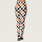 Oranje Zwart Wit Geruit Patroon Ontwerp Leggings (Achterkant)