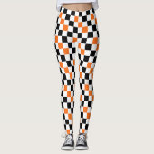 Oranje Zwart Wit Geruit Patroon Ontwerp Leggings (Voorkant)