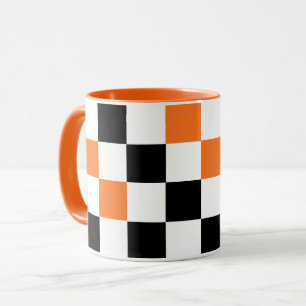 Oranje Zwart Wit Geruit Patroon Ontwerp Mok