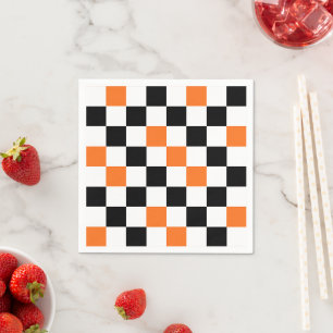 Oranje Zwart Wit Geruit Patroonontwerp  Servet
