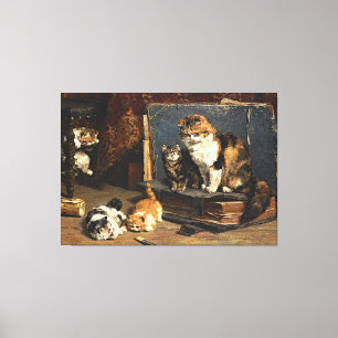 Oranje zwart-wit kat met Kittens Canvas Afdruk