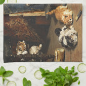  Oranje zwart-wit kat met Kittens Theedoek (Gevouwen)