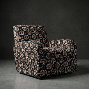 Oranje zwart wit ornamentaal geometrisch patroon stof