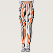 Oranje Zwart Wit Strepen Patroon Ontwerp Leggings (Voorkant)