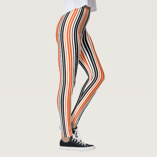 Oranje Zwart Wit Strepen Patroon Ontwerp Leggings (Rechts)