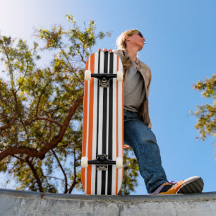 Oranje Zwart Wit Strepen Patroon Ontwerp Skateboard