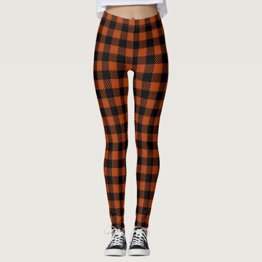 Oranje zwart-witbufferpatroon leggings (Voorkant)