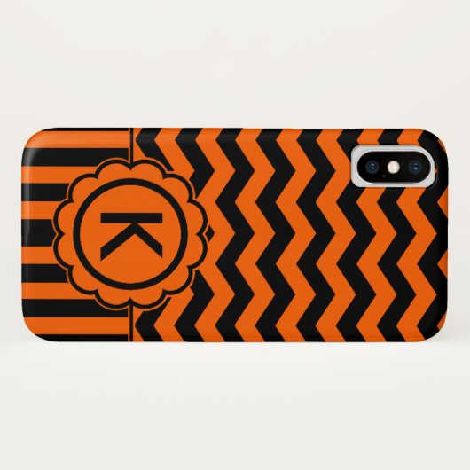 Oranje zwart Zig Zag Monogram Case-Mate iPhone Case (Achterkant (horizontaal))