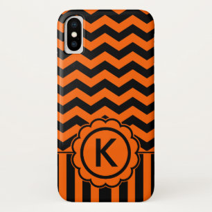 Oranje Zwart Zig Zag Monogram iPhone X Hoesje