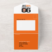Oranje zwarte 90ste Verjaardagsfeest aangepaste fo All In One Uitnodiging (Buitenkant)