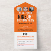 Oranje zwarte 90ste Verjaardagsfeest aangepaste fo All In One Uitnodiging (Binnen)