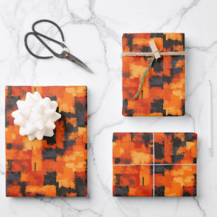 Oranje & Zwarte Abstracte Inpakpapier Vel