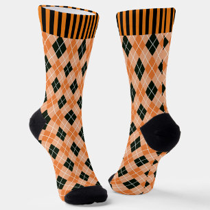Oranje & zwarte Argyle met Stripes Crew Sokken