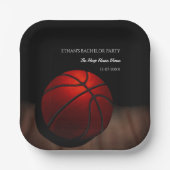 Oranje zwarte basketbalkampioen vrijgezellenfeest papieren bordje (Voorkant)