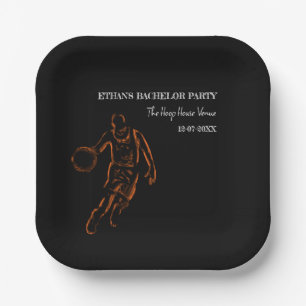 Oranje zwarte basketbalkampioen vrijgezellenfeest  papieren bordje