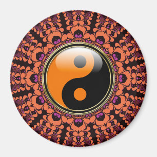 Oranje+Zwarte Batik Yin Yang Magneet