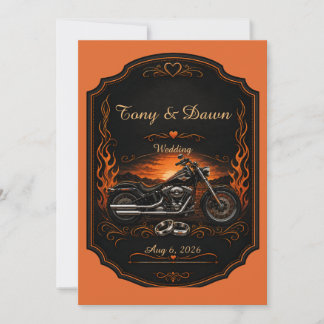 Oranje Zwarte Biker Bruiloft Motorfiets Kaart