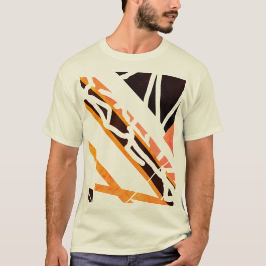 Oranje zwarte diagonale vormen Abstracte MCM-look T-shirt (Voorkant)