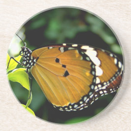 Oranje, zwarte en witte vlinder op leder zandsteen onderzetter