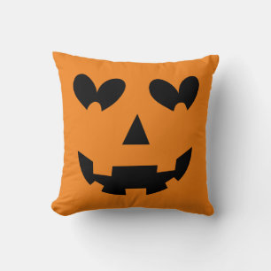 Oranje & Zwarte Gelukkige Hart Pompoen Halloween Kussen