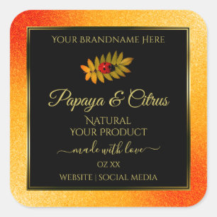 Oranje zwarte Glitter-productlabels met Ladybug Vierkante Sticker